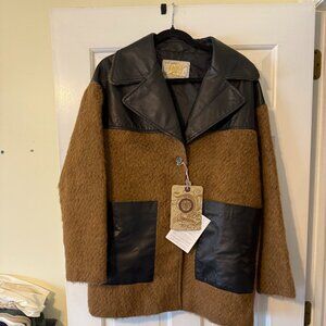 Vintage De Luxe Alpaca Wool Blend Contrast Jacket Leather Italy 44, US 10.